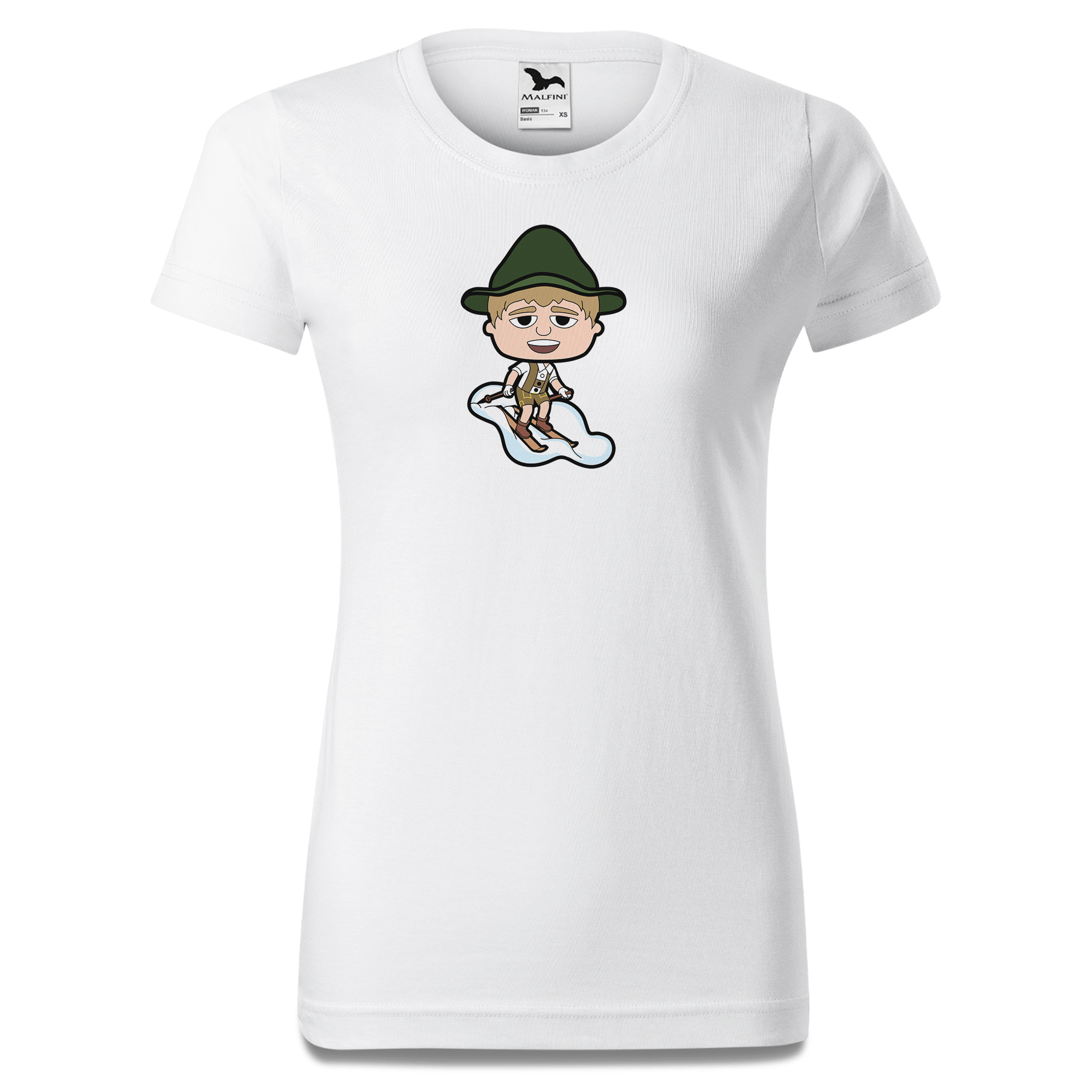 Da Jung Sinzer Skifahrer T Shirt Damen Weiss Gehering Front