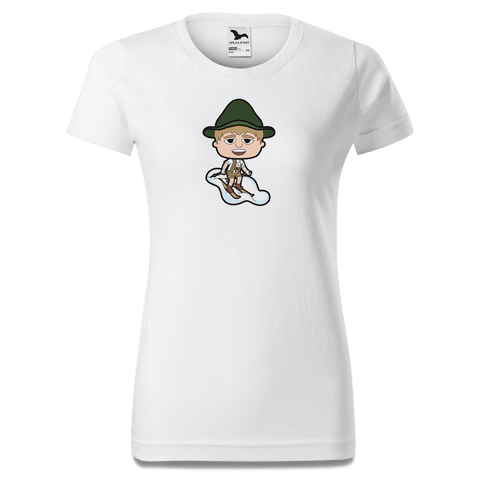 Da Jung Sinzer Skifahrer T Shirt Damen Weiss Gehering Front