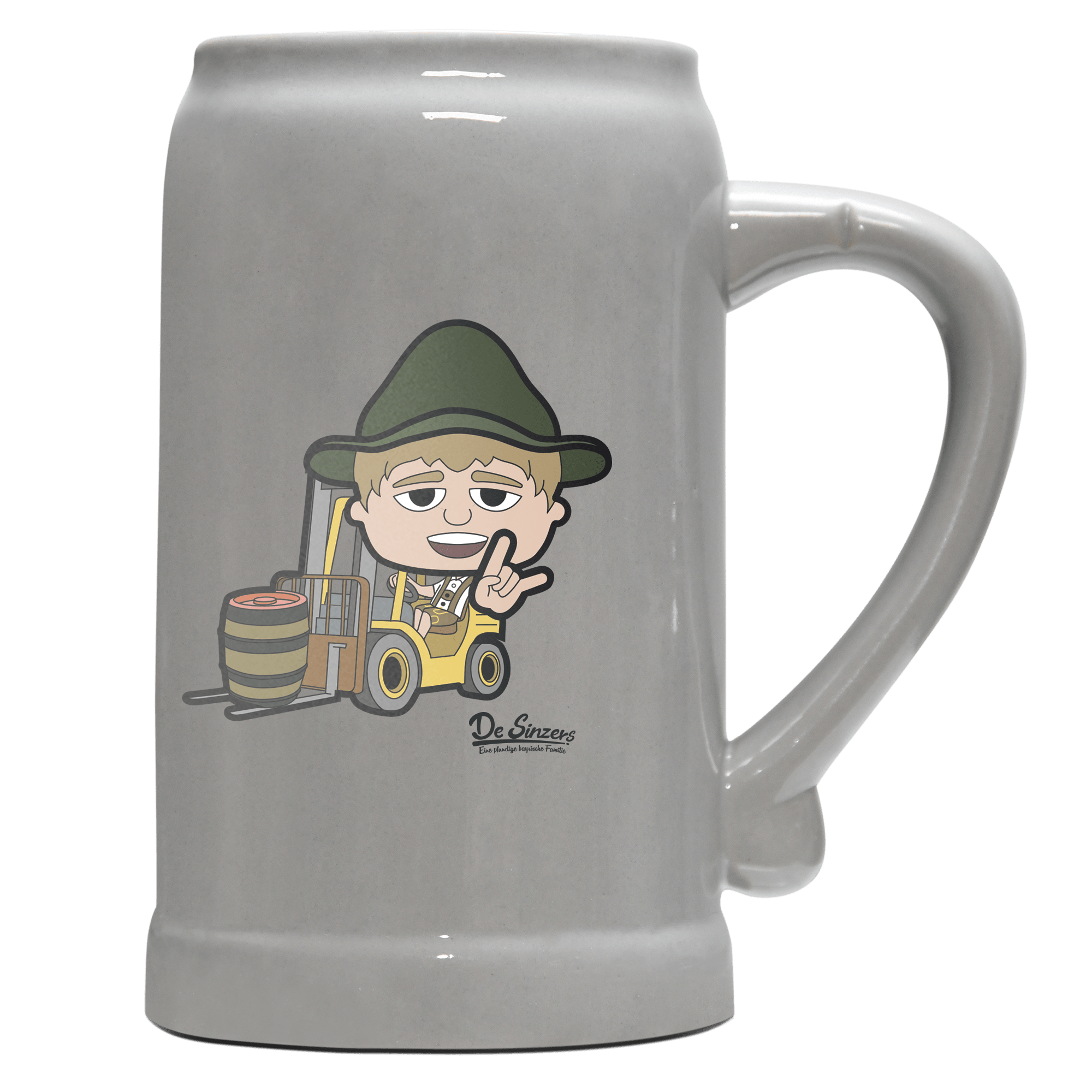 Da Jung Sinzer Staplerfahrer Bierkrug 1000ml Grau Zugspitze Front