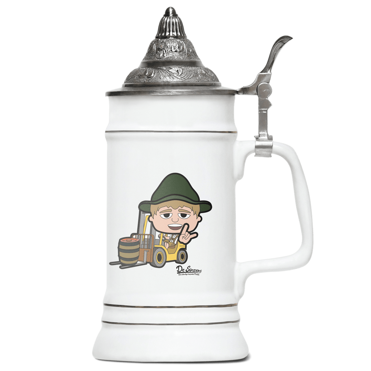 Da Jung Sinzer Staplerfahrer Bierkrug 500ml Weiss mit Spitzdeckel Wendelstein Front