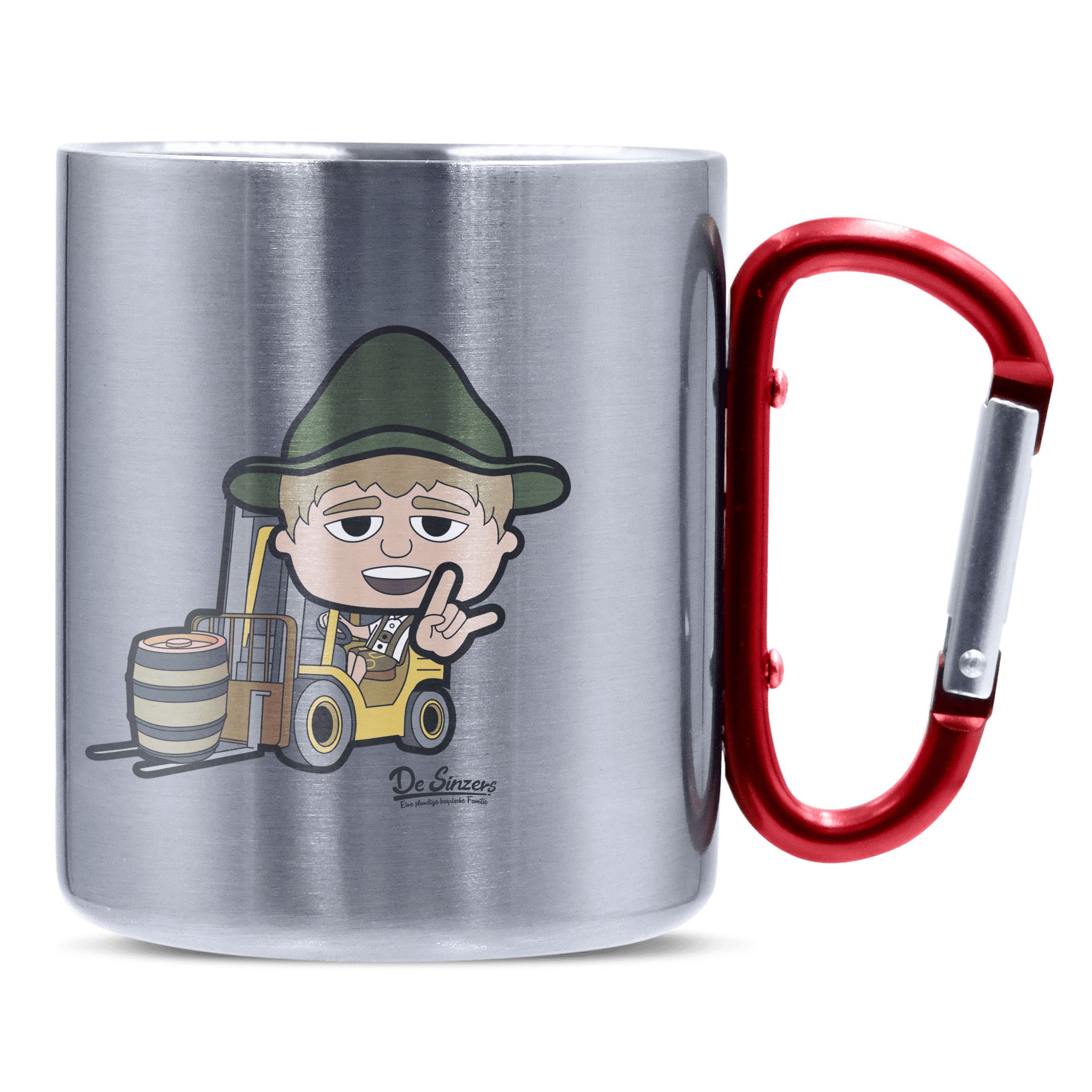 Da Jung Sinzer Staplerfahrer Edelstahl Kaffeetasse roter Karabiner 320ml Kitzstein Front