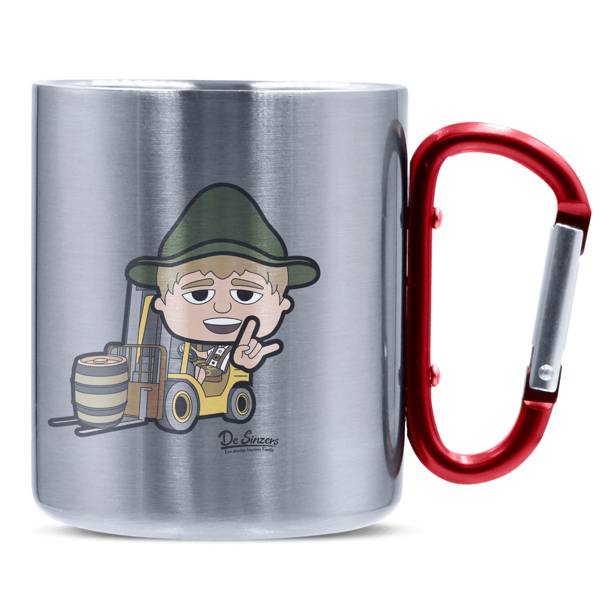Da Jung Sinzer Staplerfahrer Edelstahl Kaffeetasse roter Karabiner 320ml Kitzstein Front