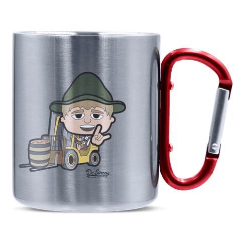 Da Jung Sinzer Staplerfahrer Edelstahl Kaffeetasse roter Karabiner 320ml Kitzstein Front