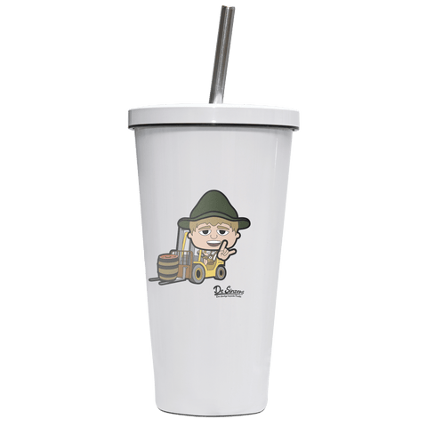 Da Jung Sinzer Staplerfahrer Edelstahl Trinkbecher mit Strohhalm 480ml Weiss Krottenkopf Front