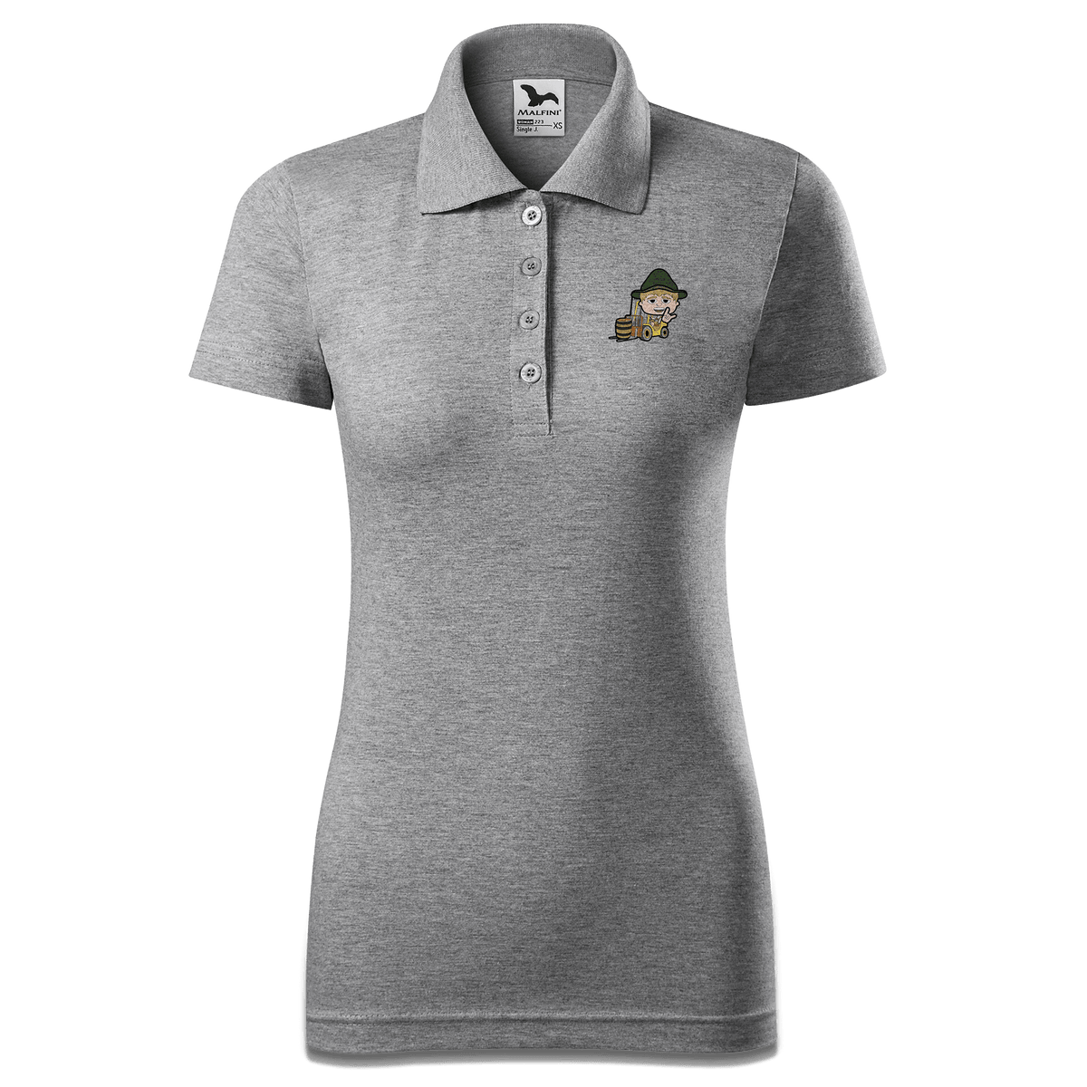 Da Jung Sinzer Staplerfahrer Polo Shirt Damen Grau Meliert Lack Front