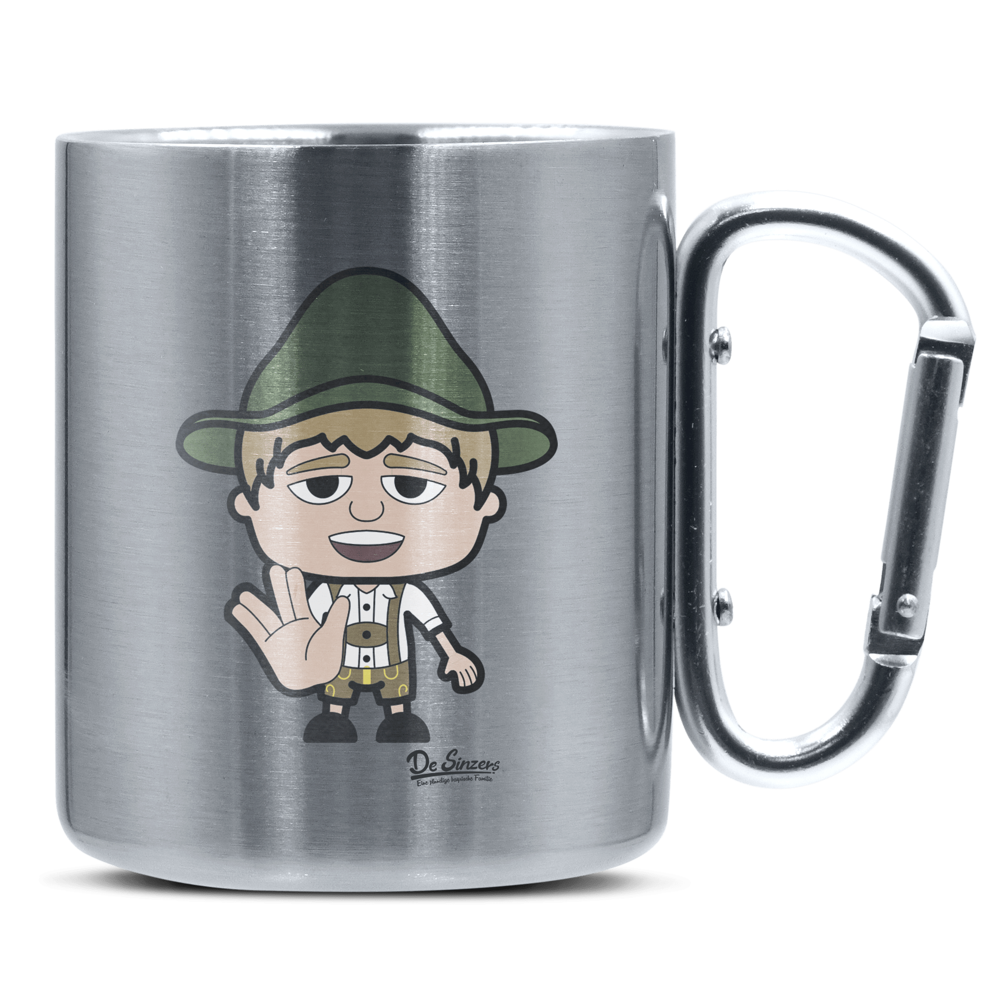 Da Jung Sinzer Star Trek Fingers Edelstahl Kaffeetasse silberer Karabiner 320ml Grosser Traithen Front