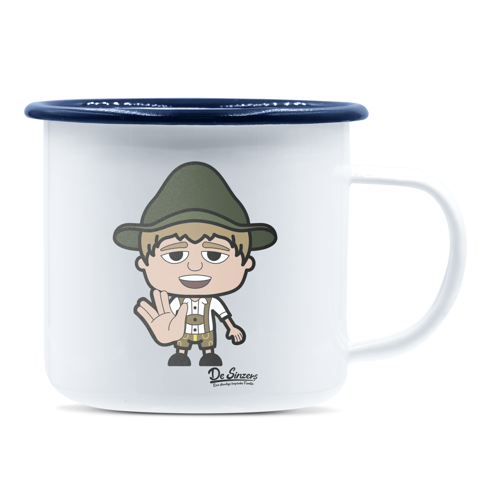 Da Jung Sinzer Star Trek Fingers Emaille Tasse 375ml Weiss Blau Heuberg Front