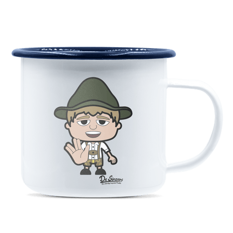 Da Jung Sinzer Star Trek Fingers Emaille Tasse 375ml Weiss Blau Heuberg Front