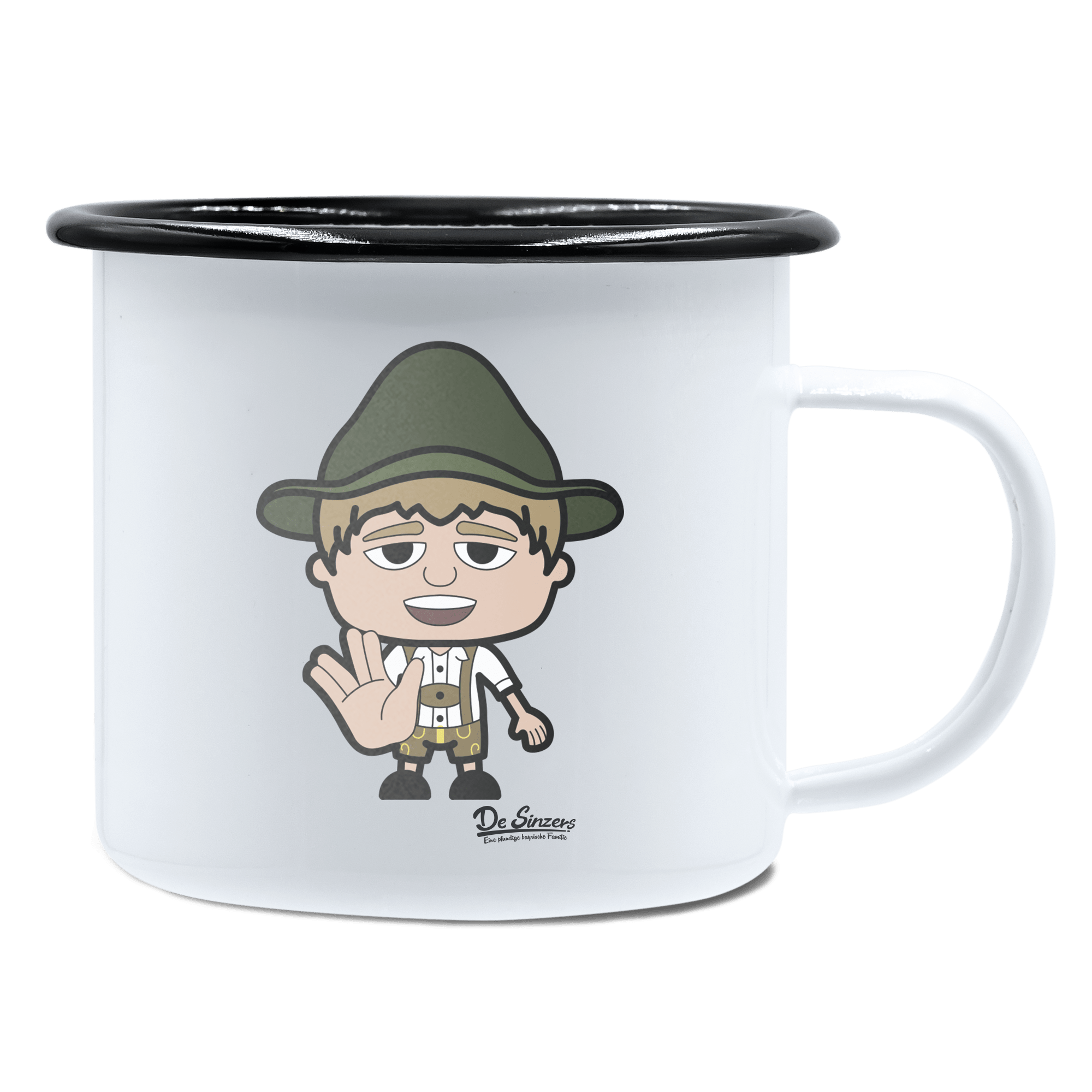 Da Jung Sinzer Star Trek Fingers Emaille Tasse 450ml Weiss Schwarz Spitzstein Front