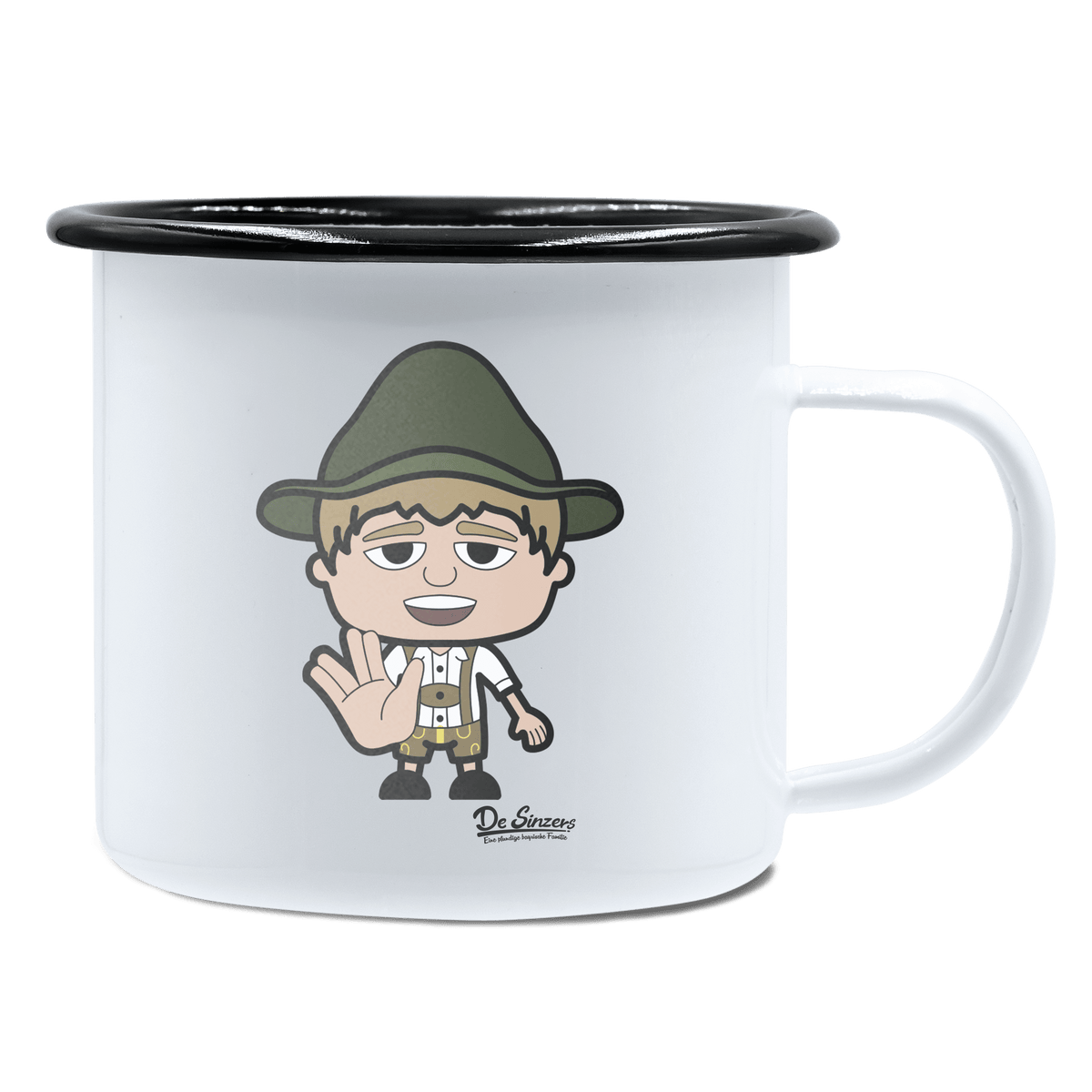 Da Jung Sinzer Star Trek Fingers Emaille Tasse 450ml Weiss Schwarz Spitzstein Front