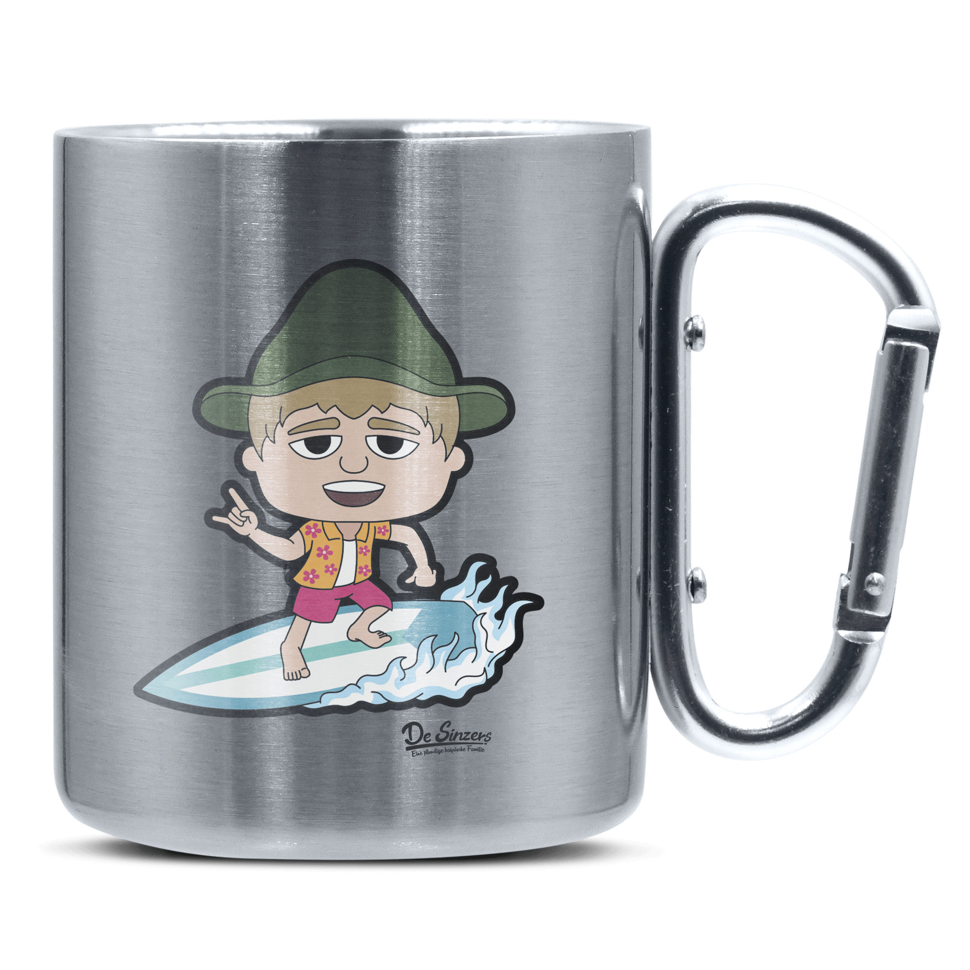 Da Jung Sinzer Summer Edition Edelstahl Kaffeetasse silberer Karabiner 320ml Grosser Traithen Front