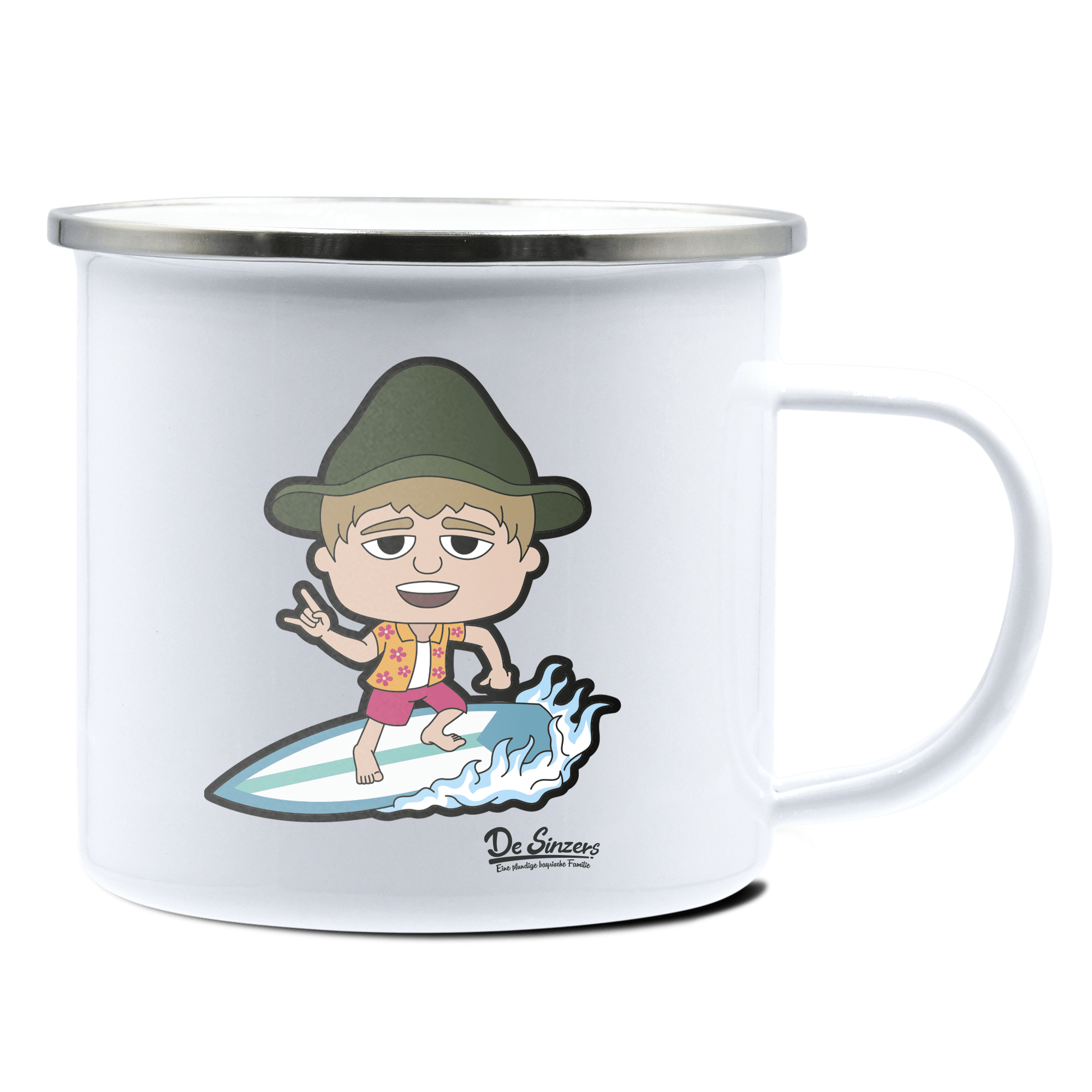 Da Jung Sinzer Summer Edition Emaille Tasse 375ml Weiss Silber Kampenwand Front