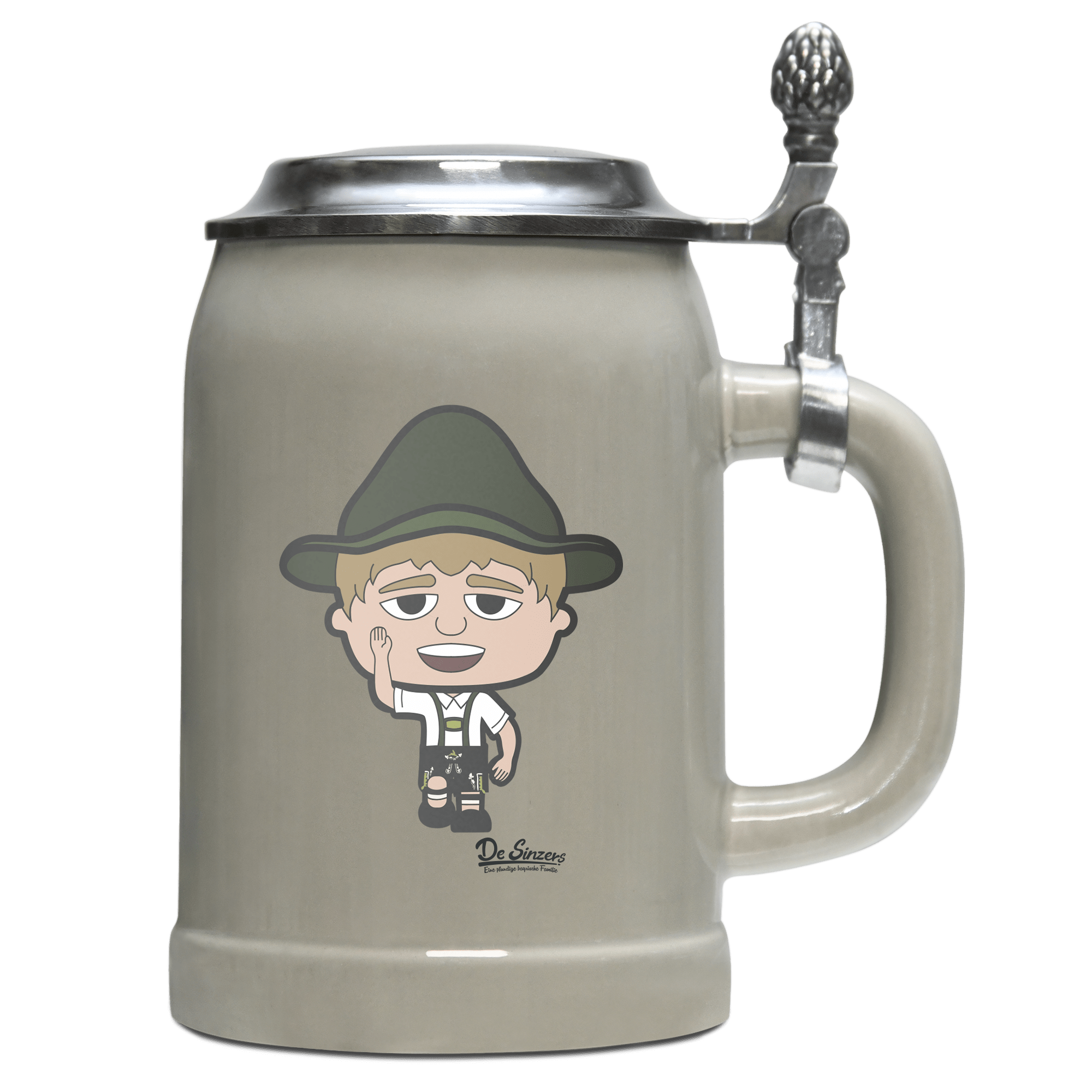 Da Jung Sinzer Trachtenverein Bierkrug 500ml Grau mit Deckel Hocheck Front