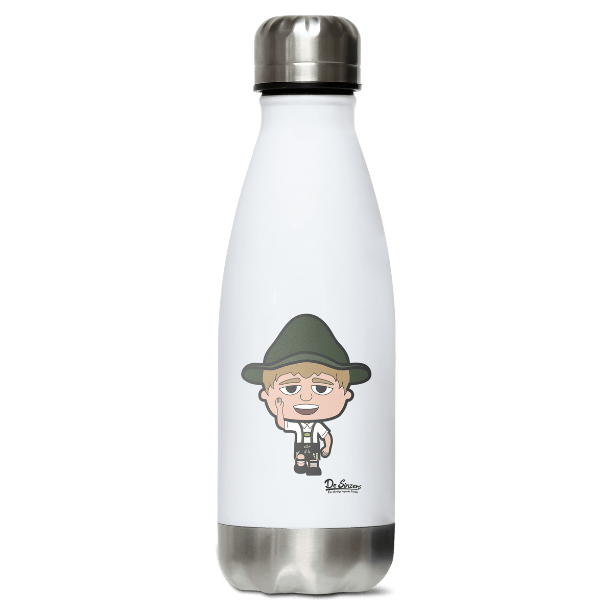 Da Jung Sinzer Trachtenverein Edelstahl Thermoflasche 350ml Weiss Silber Kreuzspitze Front