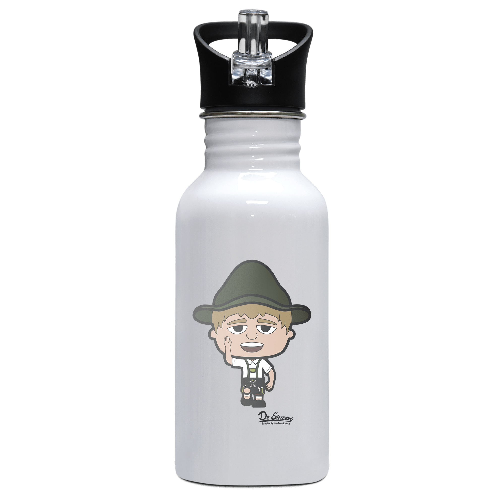 Da Jung Sinzer Trachtenverein Edelstahl Trinkflasche mit klappbarem Mundstueck 500ml Weiss Rotwand Front