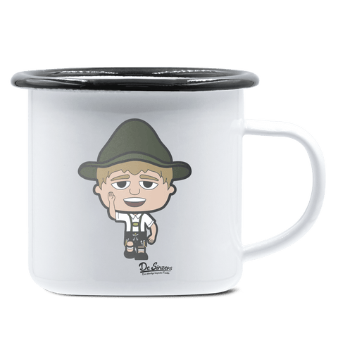 Da Jung Sinzer Trachtenverein Emaille Tasse 375ml Weiss Schwarz Hochries Front