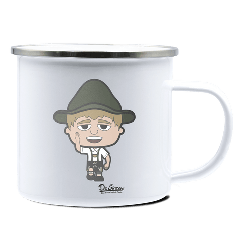 Da Jung Sinzer Trachtenverein Emaille Tasse 375ml Weiss Silber Kampenwand Front