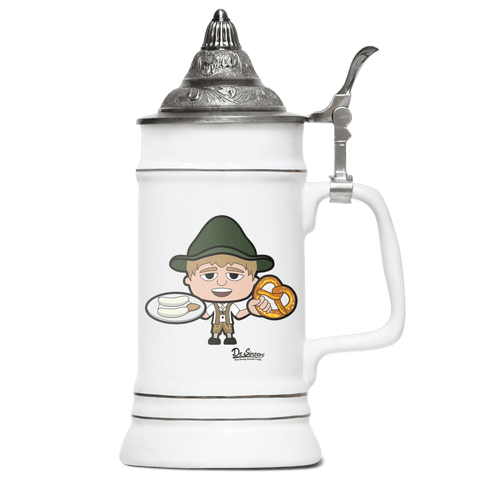 Da Jung Sinzer Weißwurscht und Brezn Bierkrug 500ml Weiss mit Spitzdeckel Wendelstein Front