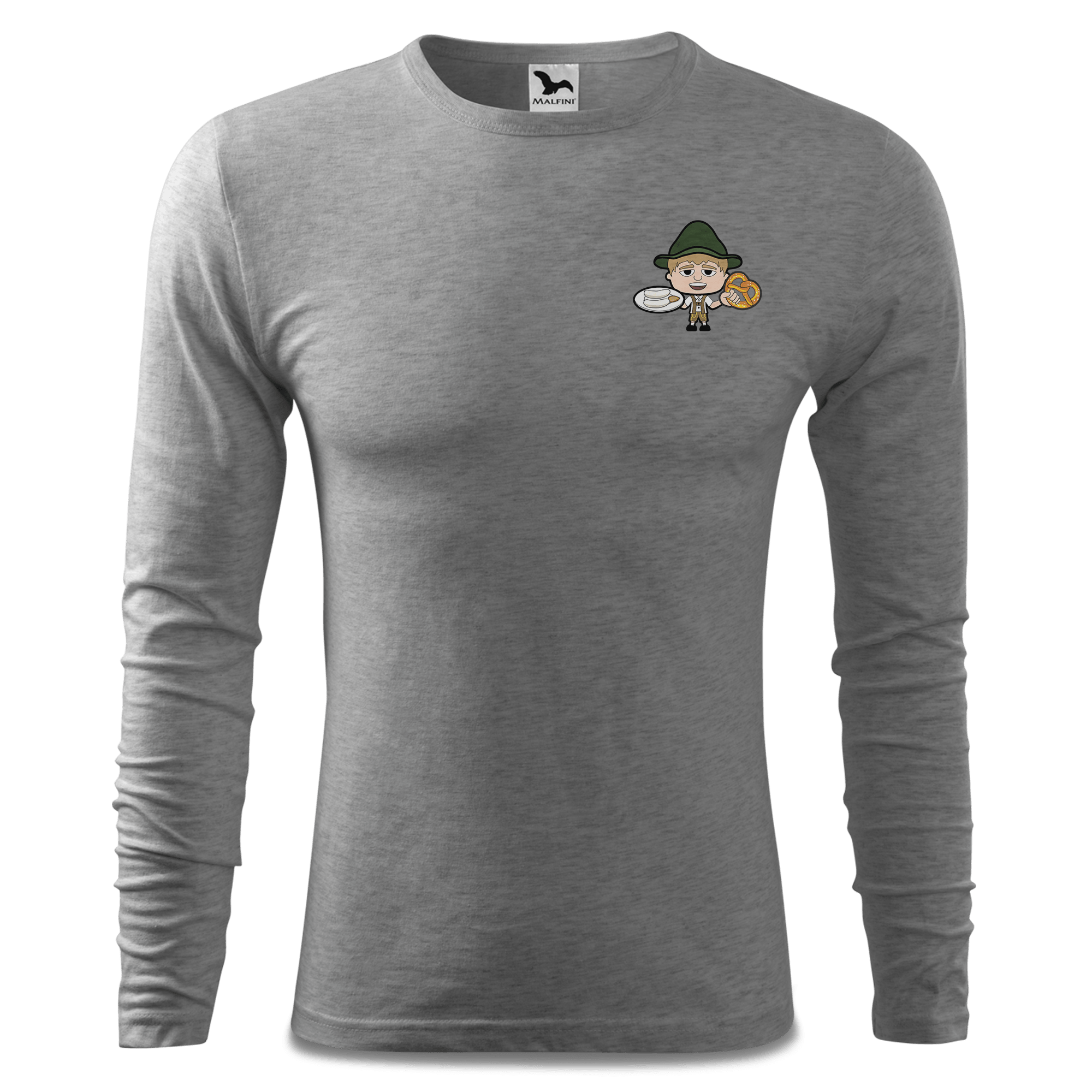 Da Jung Sinzer Weisswurscht und Brezn Longsleeve Fitted Herren Grau Meliert Haidholzen Front
