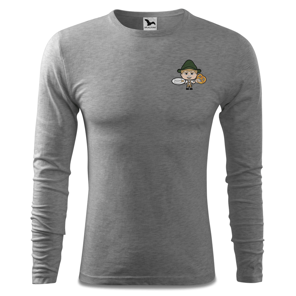 Da Jung Sinzer Weisswurscht und Brezn Longsleeve Fitted Herren Grau Meliert Haidholzen Front