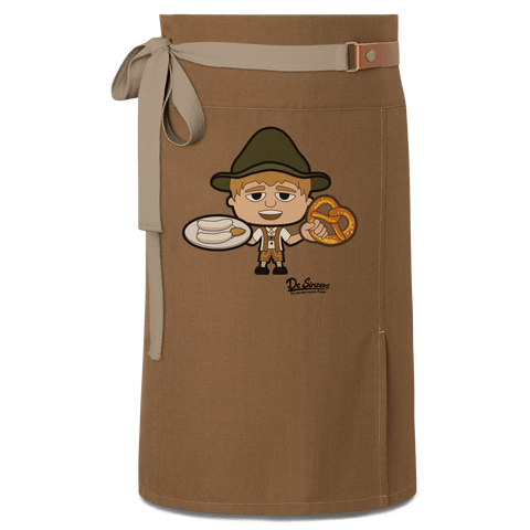 Da Jung Sinzer Weisswurscht und Brezn Schuerze Vorbinder Braun Haidham Front