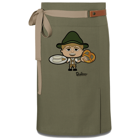Da Jung Sinzer Weisswurscht und Brezn Schuerze Vorbinder Gruen Langhausen Front