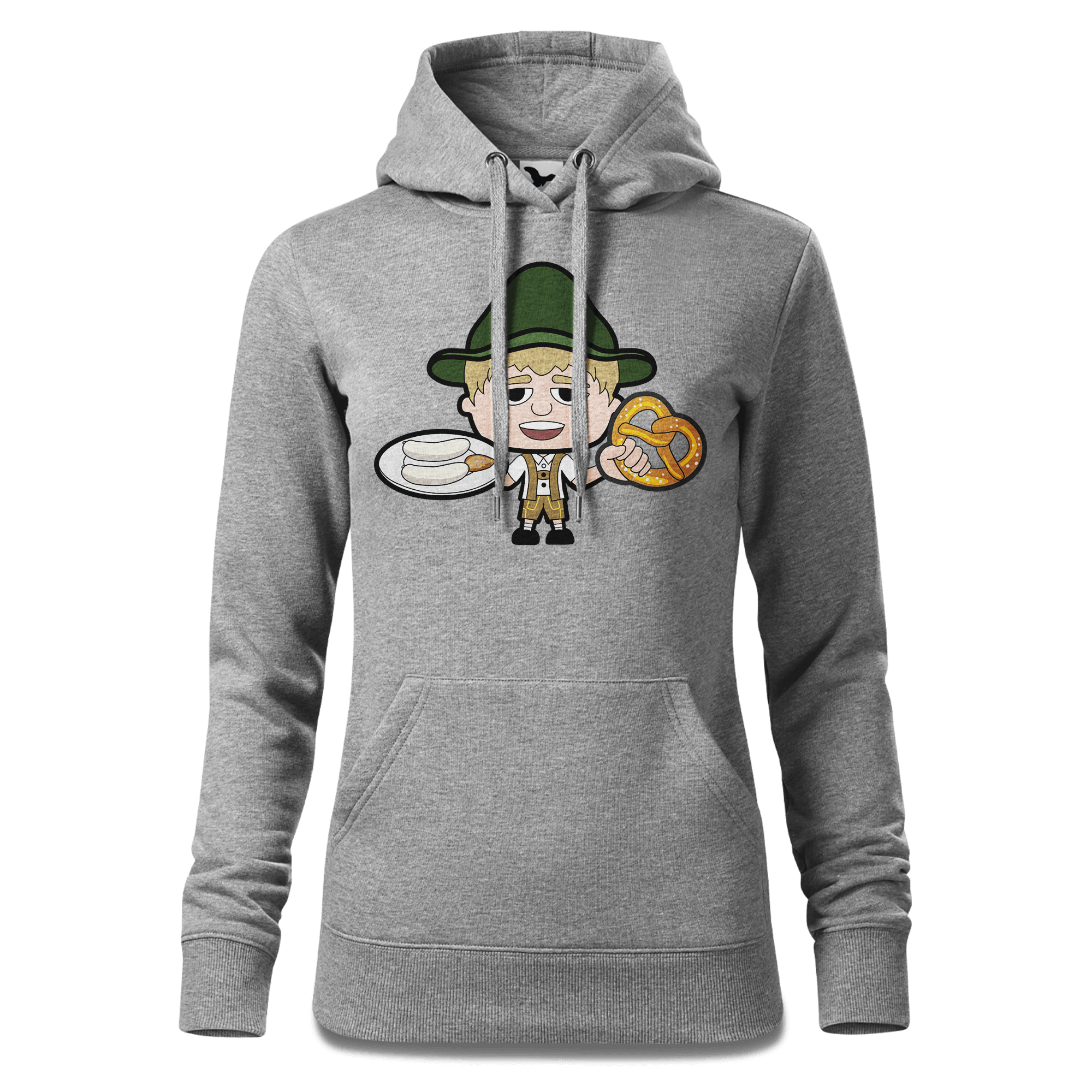Da Jung Sinzer Weisswurscht und Brezn Sweatshirt Hoody Damen Grau Meliert Kieling Front