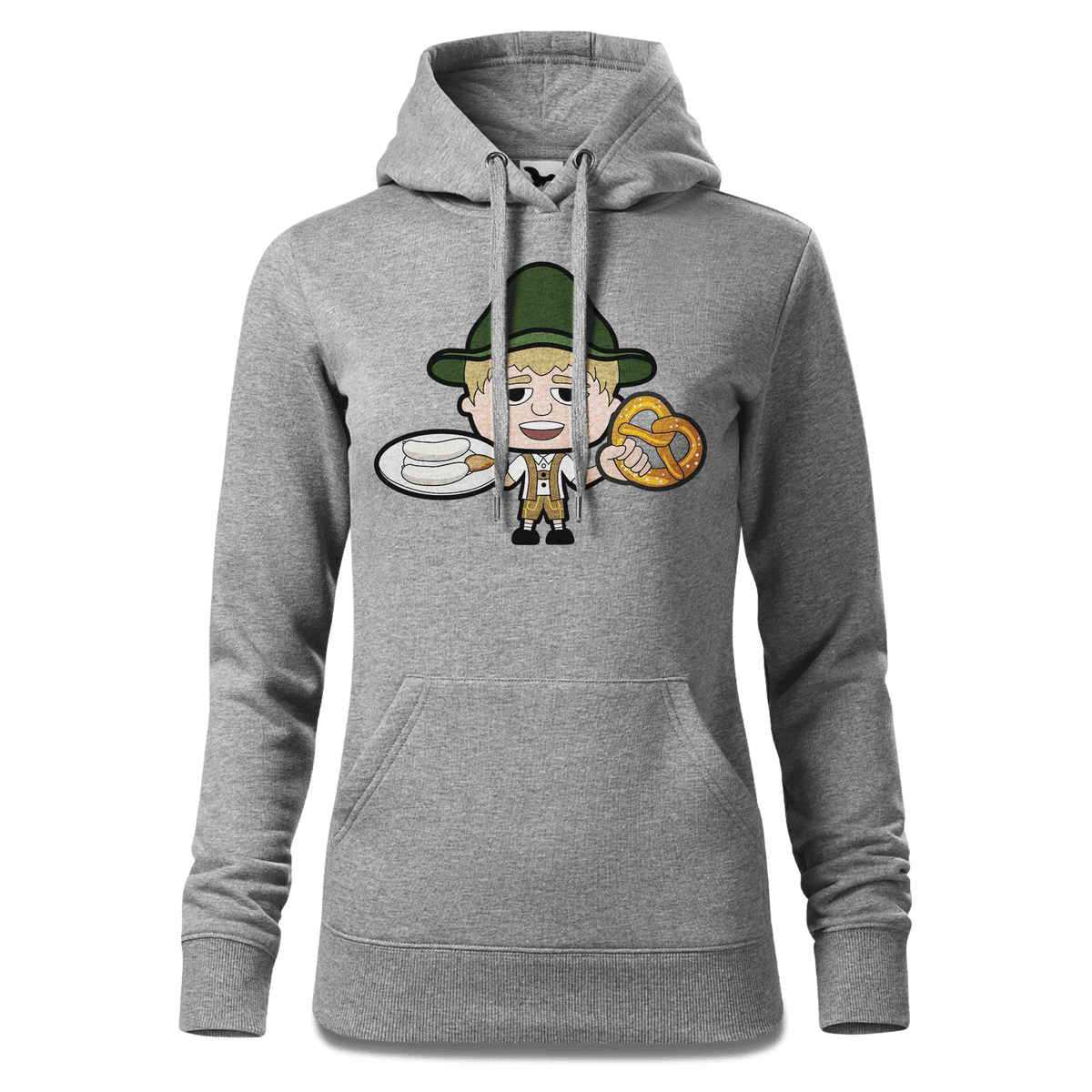 Da Jung Sinzer Weisswurscht und Brezn Sweatshirt Hoody Damen Grau Meliert Kieling Front