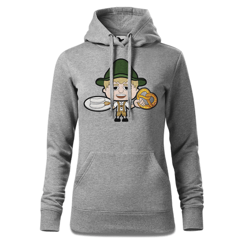 Da Jung Sinzer Weisswurscht und Brezn Sweatshirt Hoody Damen Grau Meliert Kieling Front