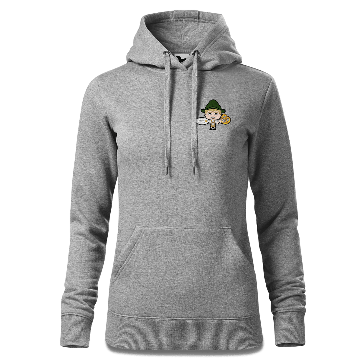 Da Jung Sinzer Weisswurscht und Brezn Sweatshirt Hoody Damen Grau Meliert Kleinholzen Front