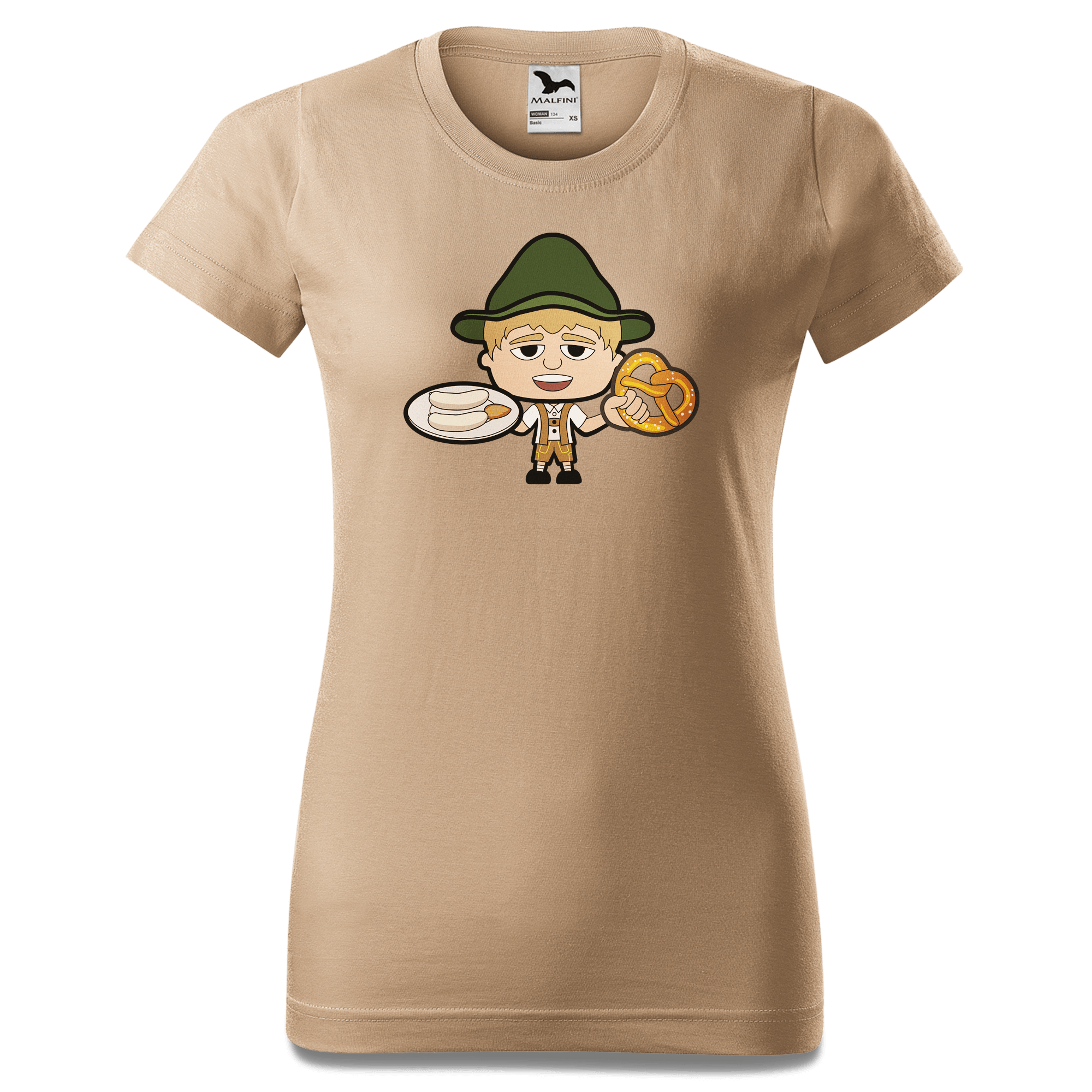 Da Jung Sinzer Weisswurscht und Brezn T Shirt Damen Sand Entleiten Front