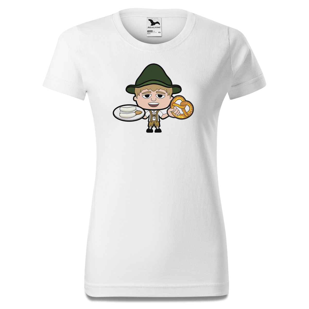Da Jung Sinzer Weisswurscht und Brezn T Shirt Damen Weiss Gehering Front