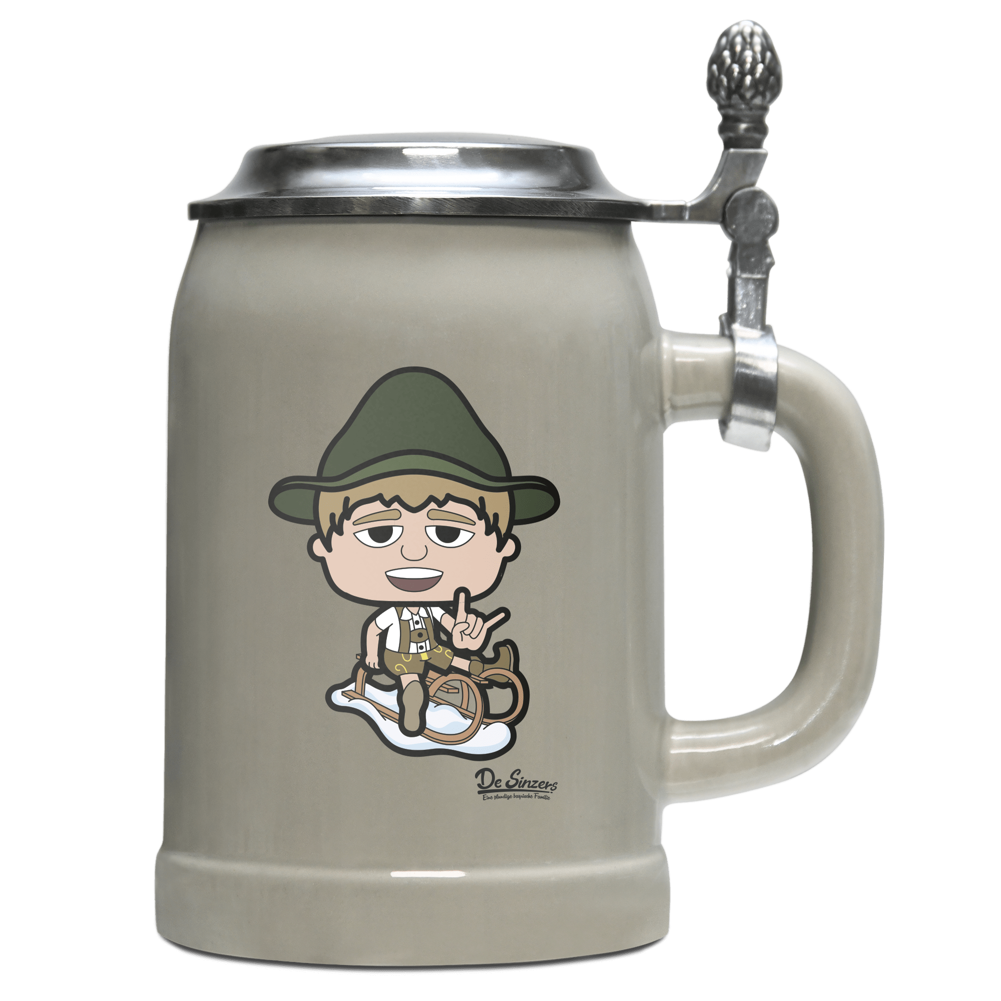 Da Jung Sinzer Winter Edition Bierkrug 500ml Grau mit Deckel Hocheck Front