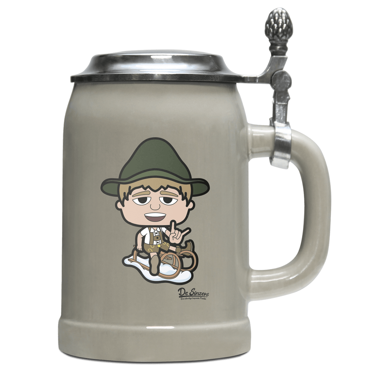 Da Jung Sinzer Winter Edition Bierkrug 500ml Grau mit Deckel Hocheck Front