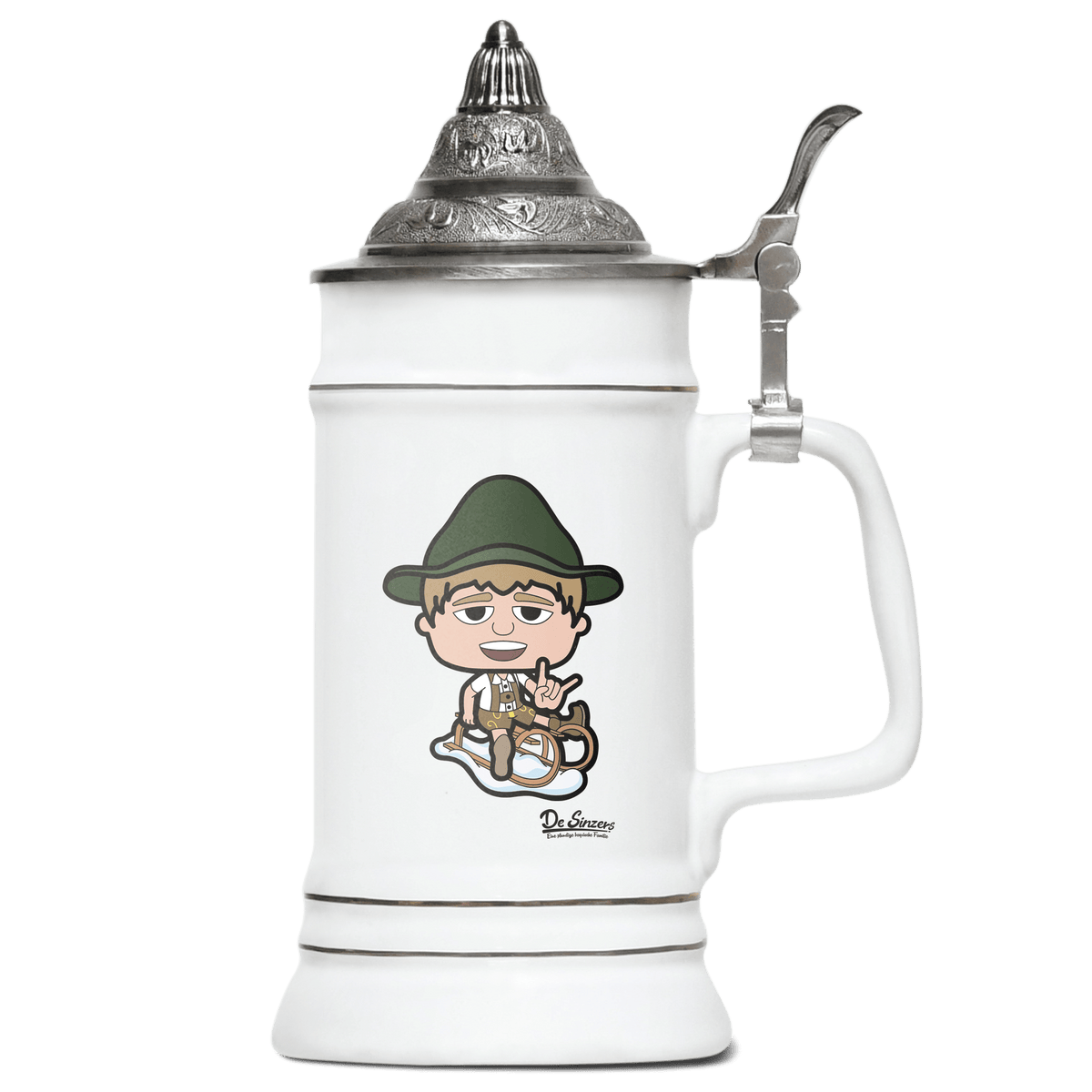 Da Jung Sinzer Winter Edition Bierkrug 500ml Weiss mit Spitzdeckel Wendelstein Front