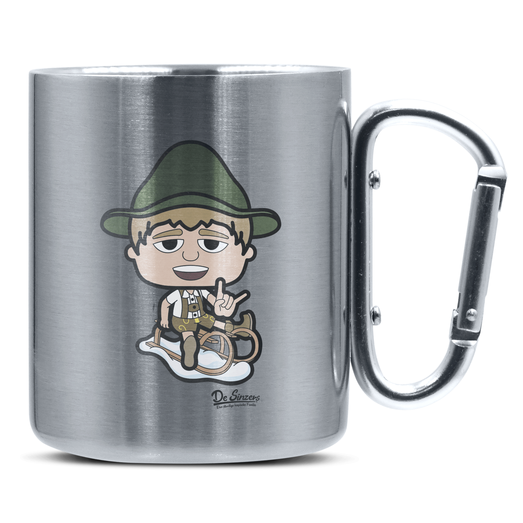 Da Jung Sinzer Winter Edition Edelstahl Kaffeetasse silberer Karabiner 320ml Grosser Traithen Front