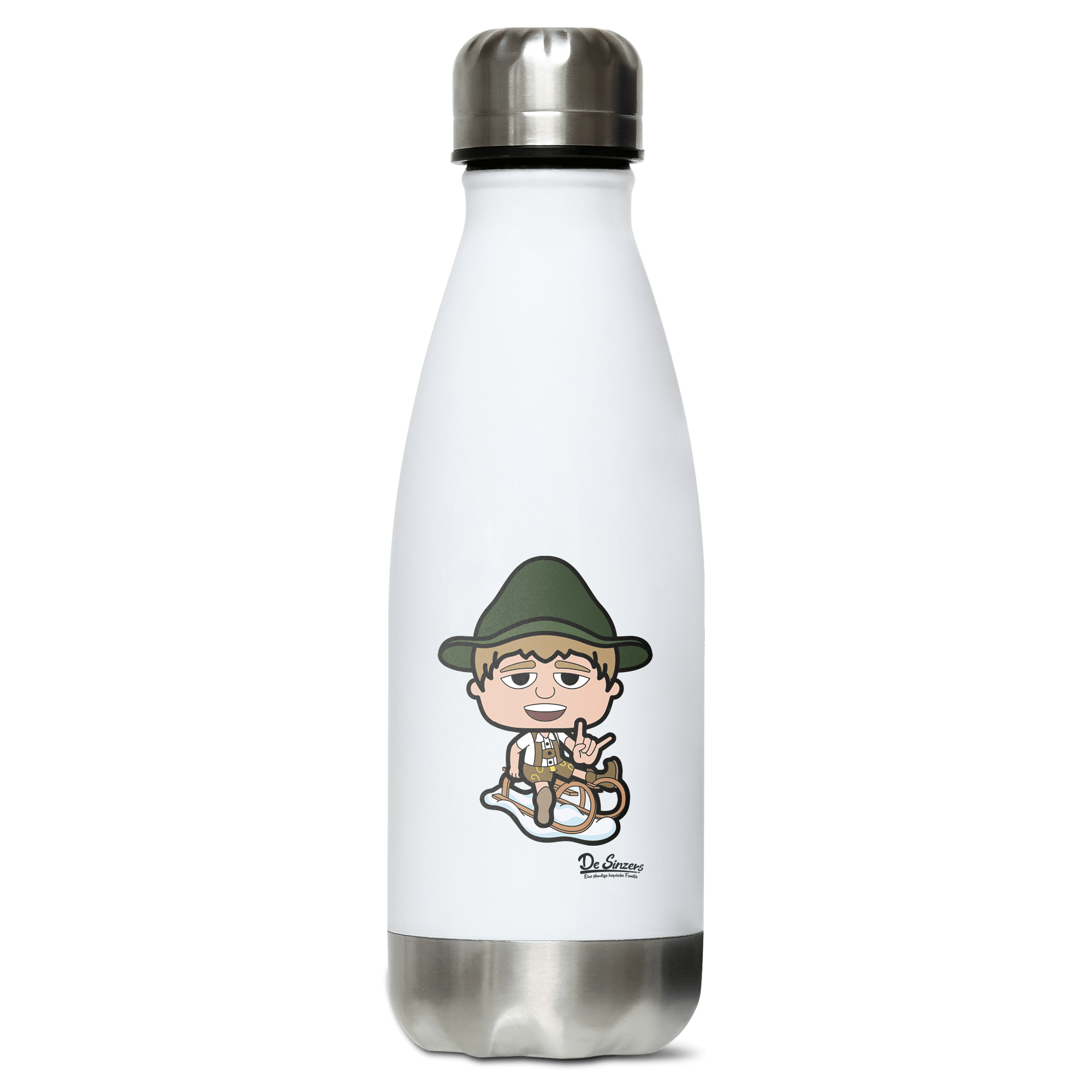 Da Jung Sinzer Winter Edition Edelstahl Thermoflasche 350ml Weiss Silber Kreuzspitze Front