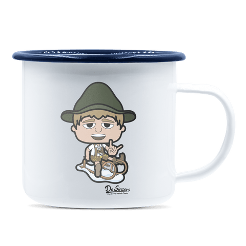 Da Jung Sinzer Winter Edition Emaille Tasse 375ml Weiss Blau Heuberg Front