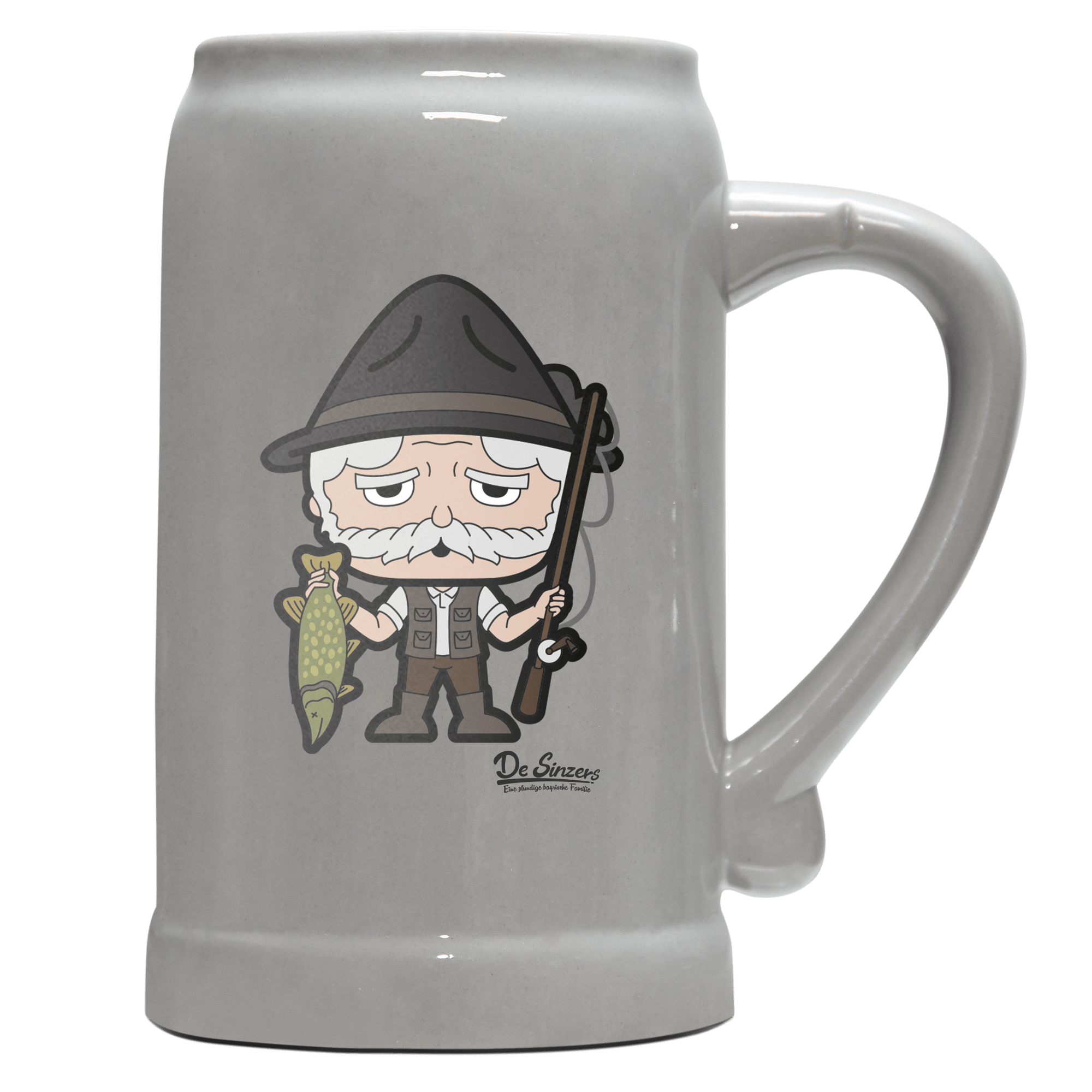 Da Oid Sinzer Angler Bierkrug 1000ml Grau Zugspitze Front