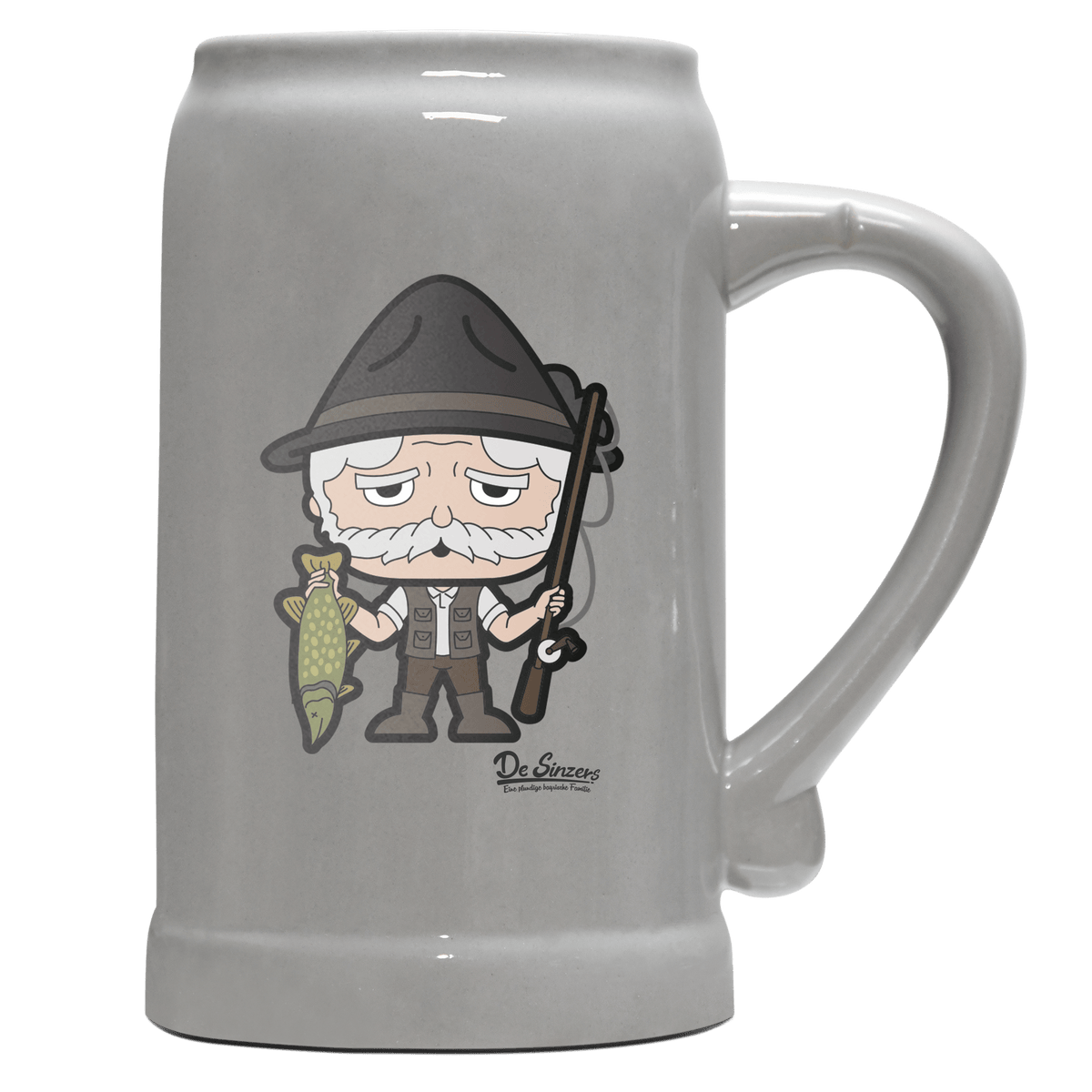 Da Oid Sinzer Angler Bierkrug 1000ml Grau Zugspitze Front