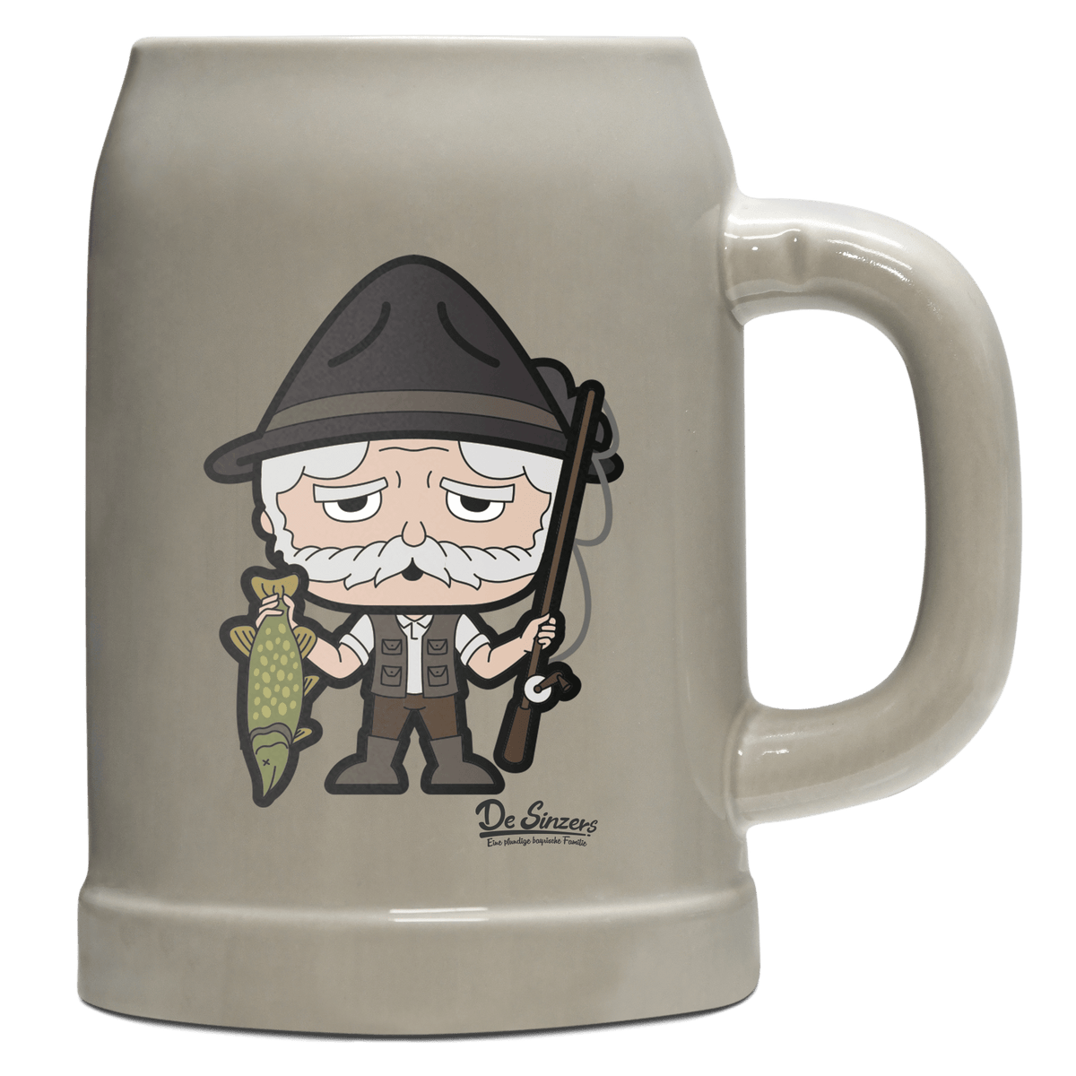 Da Oid Sinzer Angler Bierkrug 500ml Grau Watzmann Front