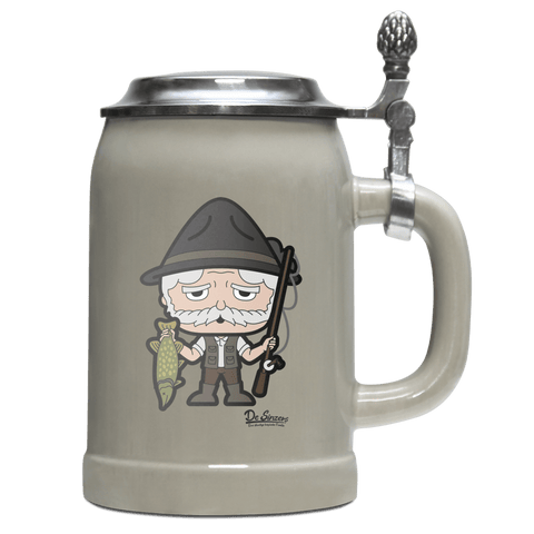 Da Oid Sinzer Angler Bierkrug 500ml Grau mit Deckel Hocheck Front