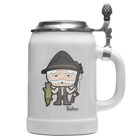 Da Oid Sinzer Angler Bierkrug 500ml Weiss mit Deckel Wetterspitzen Front