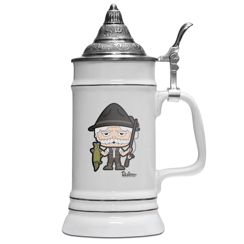 Da Oid Sinzer Angler Bierkrug 500ml Weiss mit Spitzdeckel Wendelstein Front
