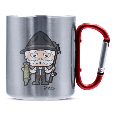Da Oid Sinzer Angler Edelstahl Kaffeetasse roter Karabiner 320ml Kitzstein Front