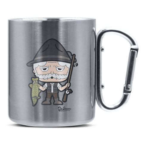 Da Oid Sinzer Angler Edelstahl Kaffeetasse silberer Karabiner 320ml Grosser Traithen Front
