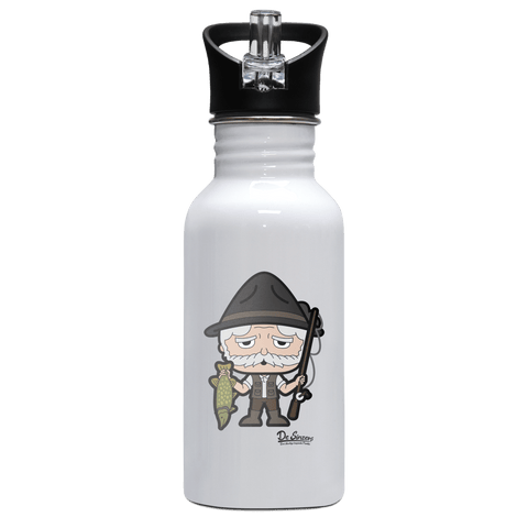 Da Oid Sinzer Angler Edelstahl Trinkflasche mit klappbarem Mundstueck 500ml Weiss Rotwand Front