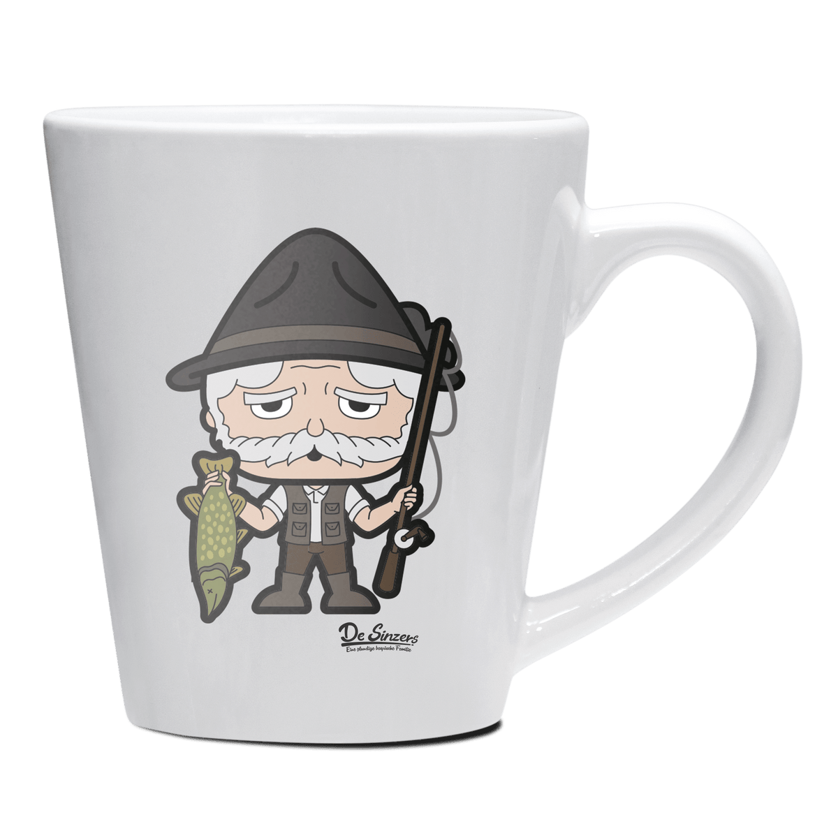 Da Oid Sinzer Angler Keramik Kaffeetasse 200ml Weiss Herzogstand Front
