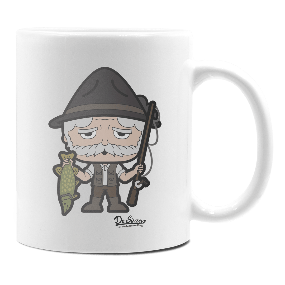Da Oid Sinzer Angler Keramik Kaffeetasse 330ml Weiss Rampoldplatte Front