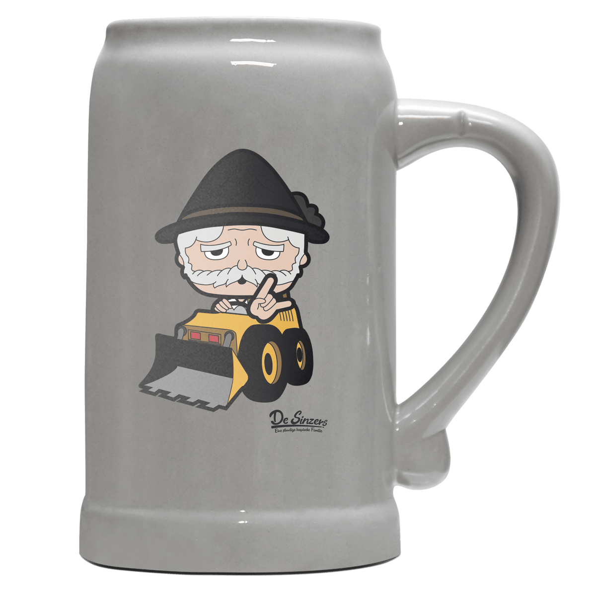 Da Oid Sinzer Baggerfahrer Bierkrug 1000ml Grau Zugspitze Front